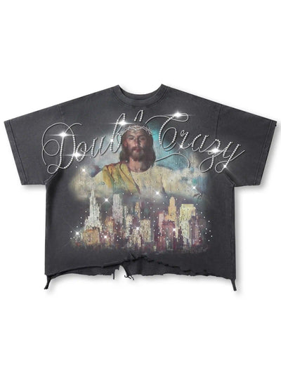 Jesus Skyline Rhinestone Boxy Tee-548