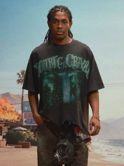 Camiseta con gráfico de Jesús con máscara de gas tóxico-549