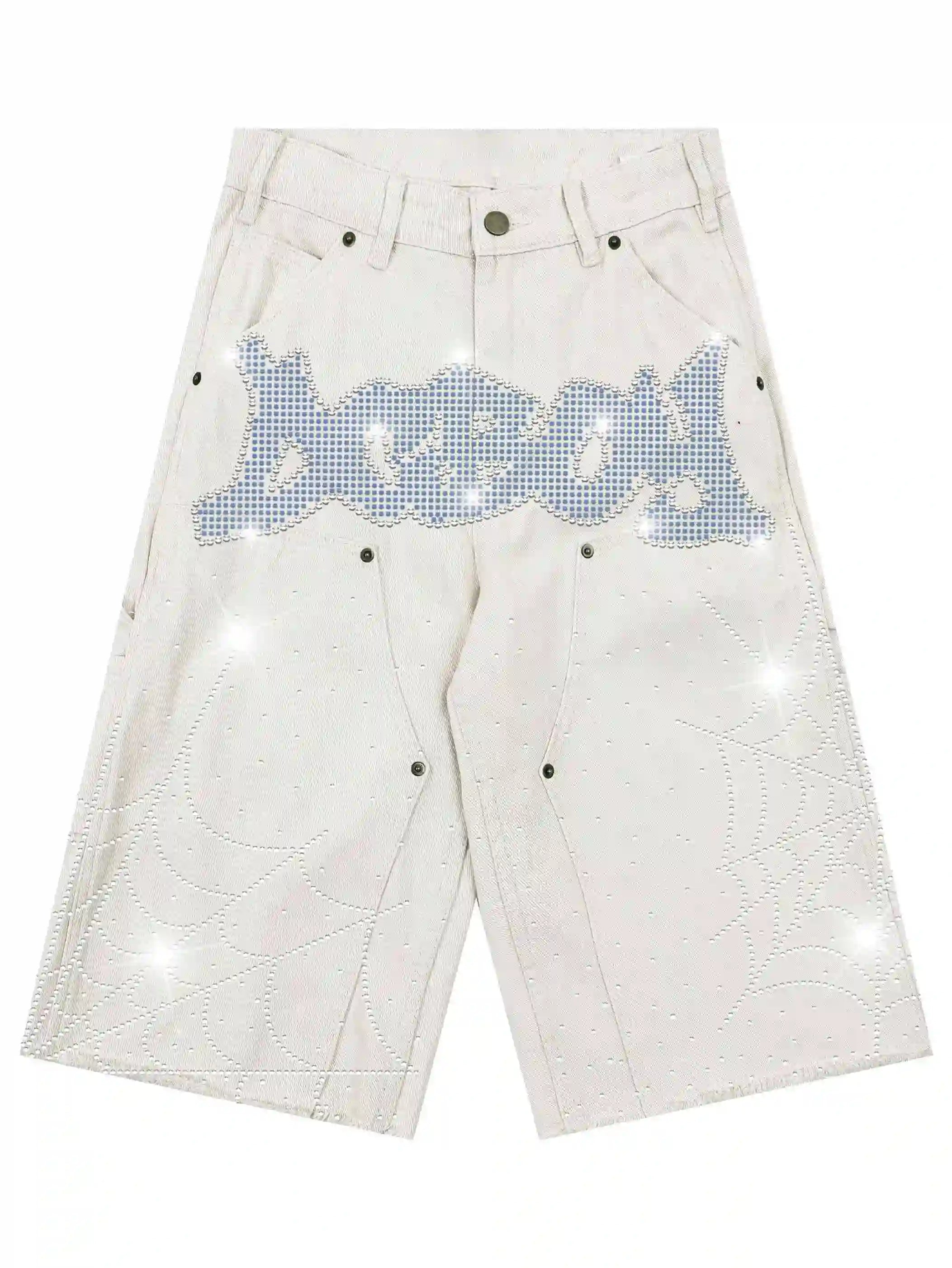 Spider Web Rhinestone Jorts-550