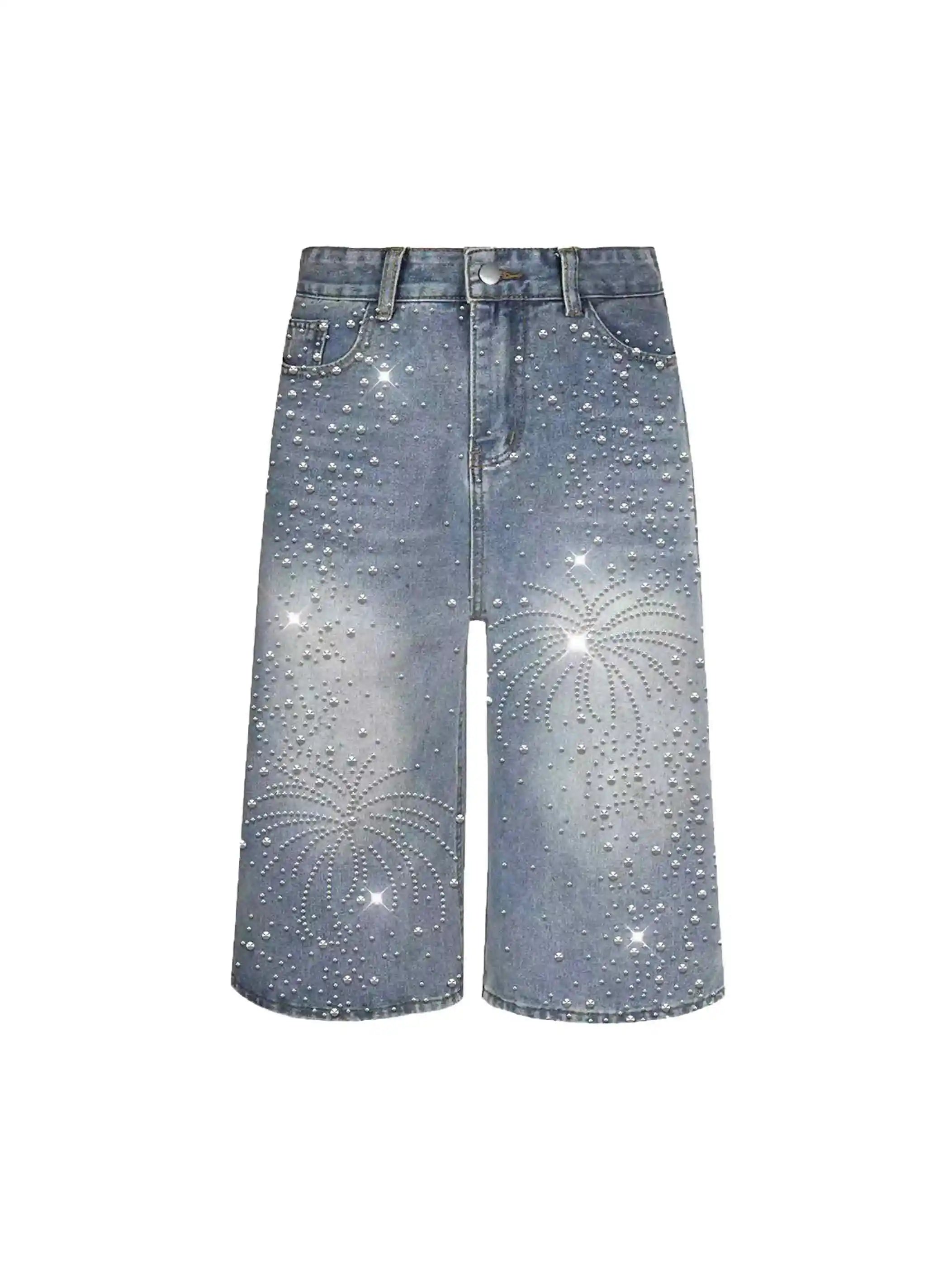 Starburst Rhinestone Baggy Jorts-551
