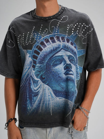 Studded Neck Liberty Graphic Tee-554