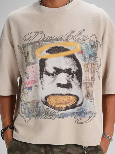 Camiseta de Algodón Grueso Cuello Redondo Currency Vintage-557