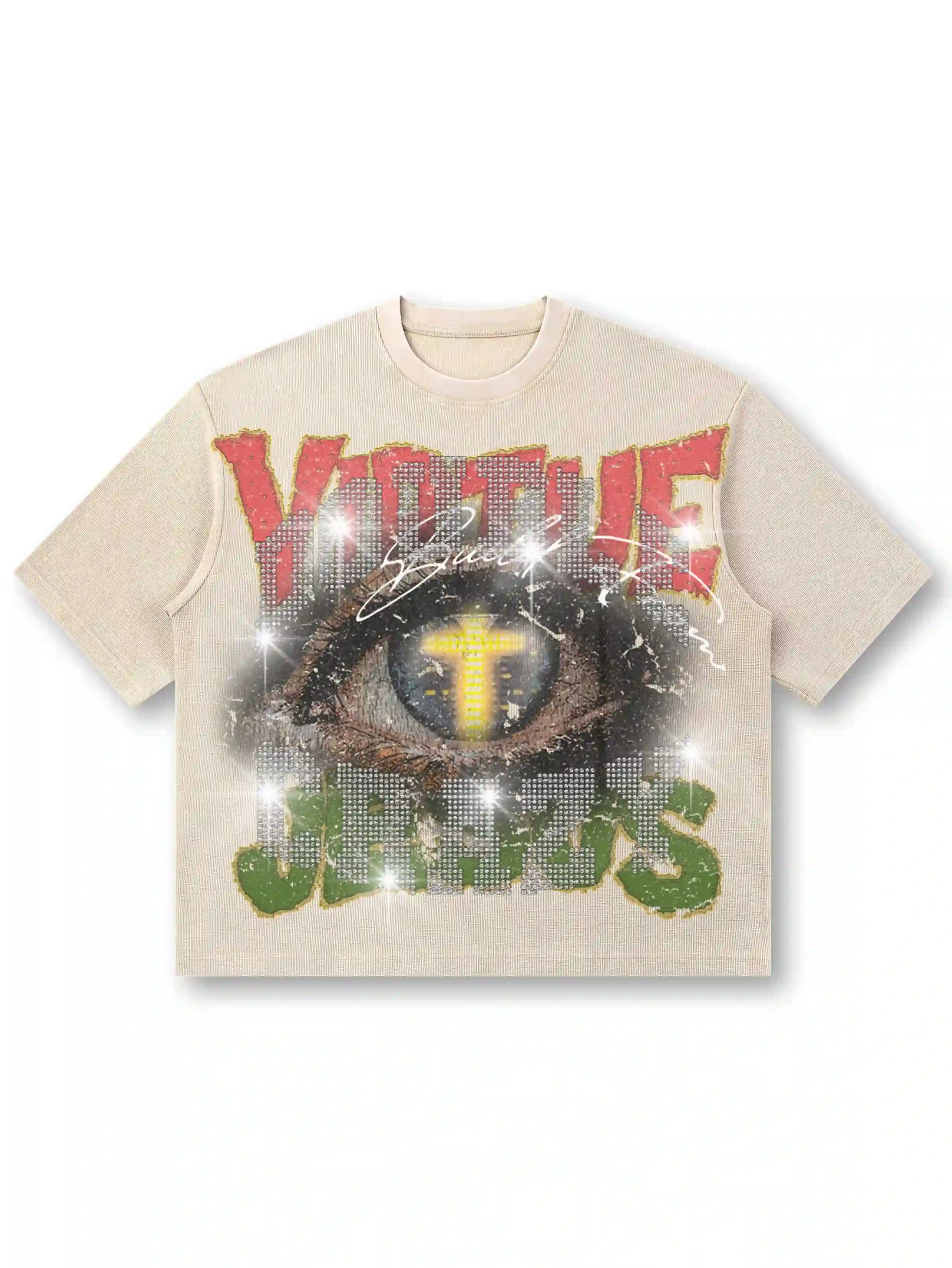 Evil Eye Rhinestone Waffle Tee-562