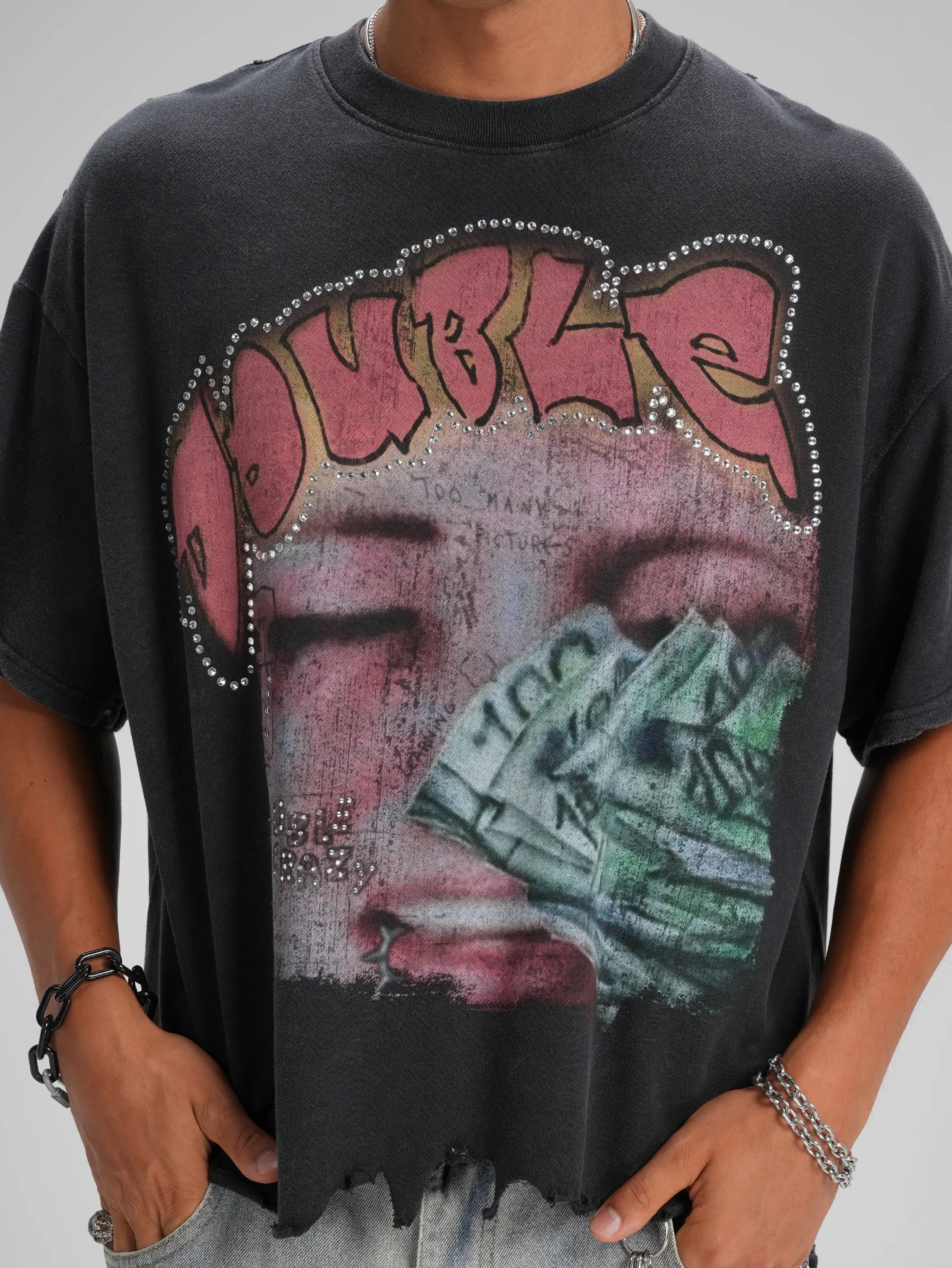 Camiseta envejecida Bling Money-563