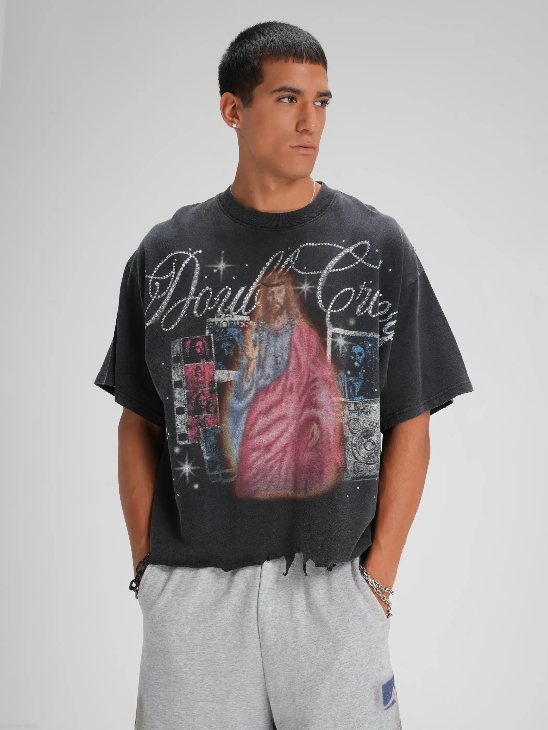Camiseta desgastada de Arte de Jesús-564