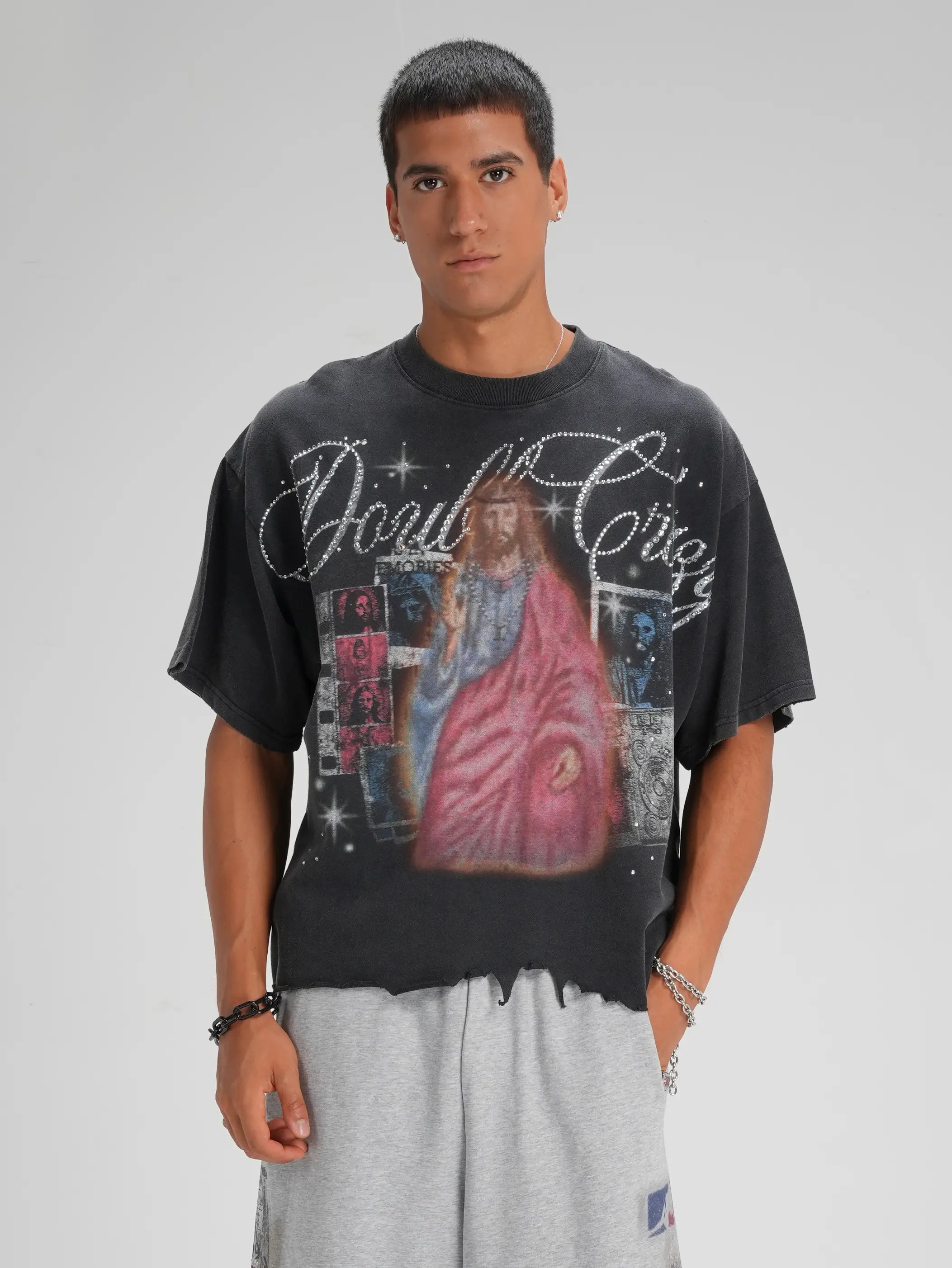 Camiseta desgastada de Arte de Jesús-564
