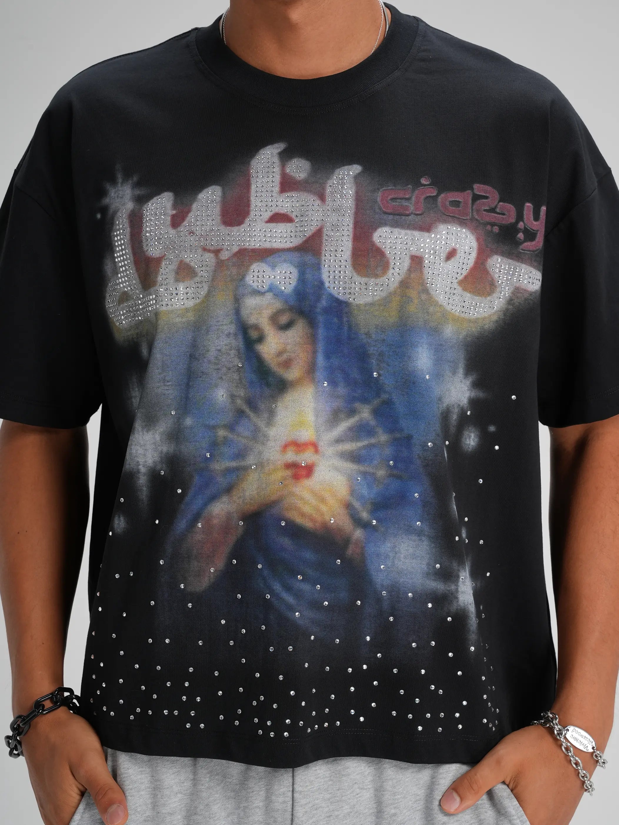 T-shirt ample Vierge Marie strass-565