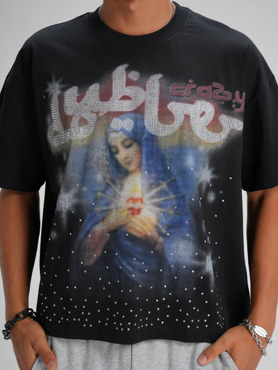 Camiseta Ancha Virgen María con Estrás-565