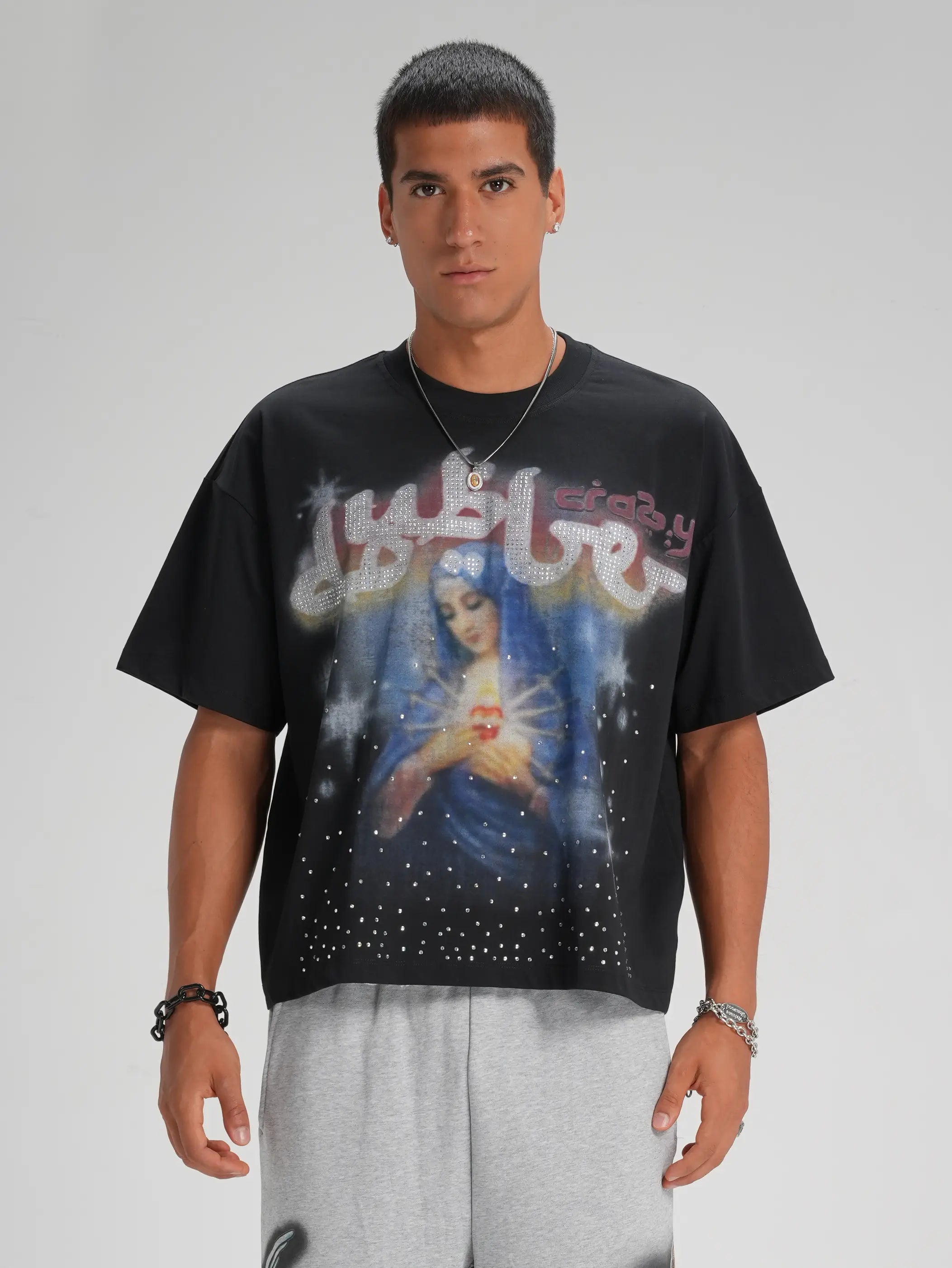 T-shirt ample Vierge Marie strass-565