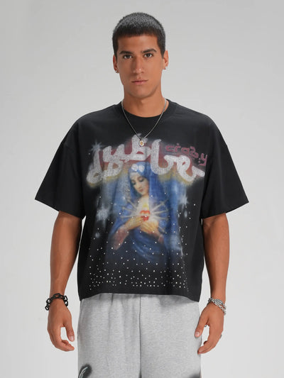 Camiseta Ancha Virgen María con Estrás-565