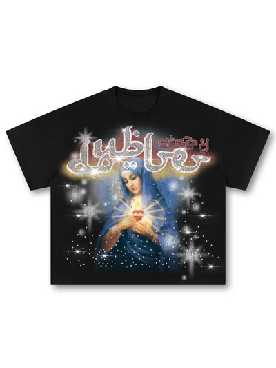 T-shirt ample Vierge Marie strass-565