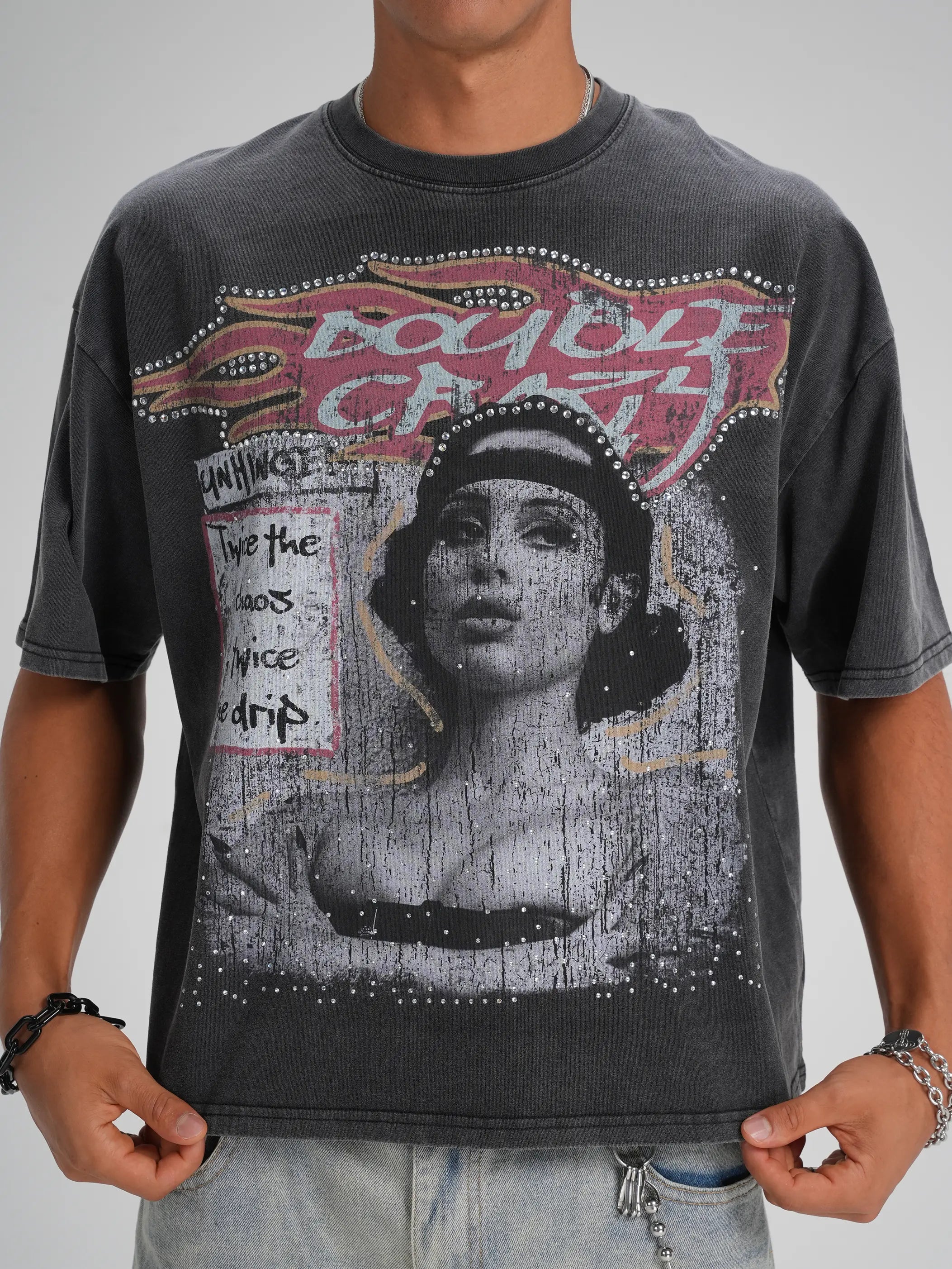 T-shirt gaufré bling-bling grunge années 90-566
