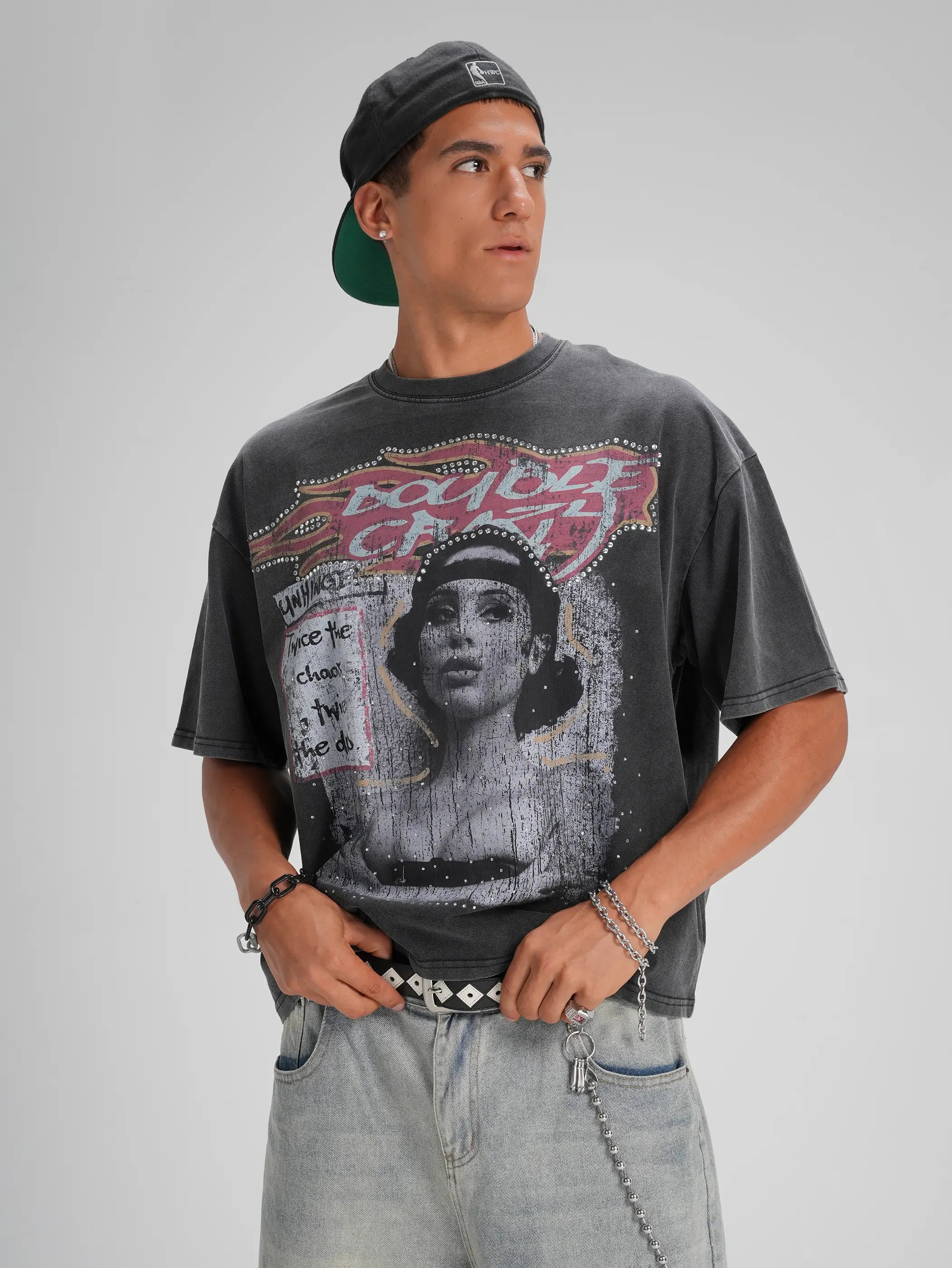 T-shirt gaufré bling-bling grunge années 90-566
