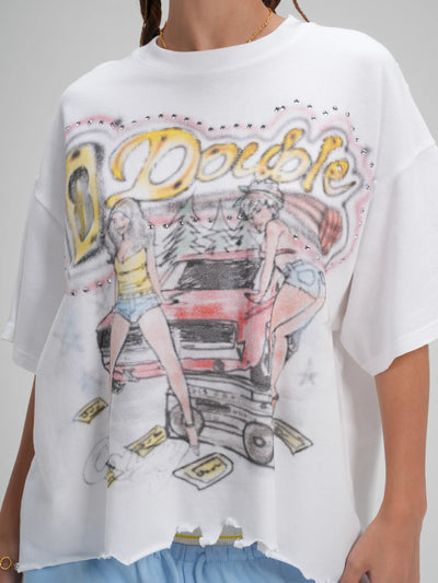 Camiseta Holgada Desgastada Aerografiada Años 90-567