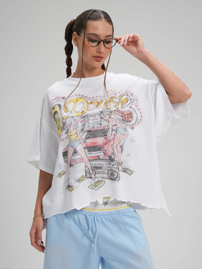 Camiseta Holgada Desgastada Aerografiada Años 90-567