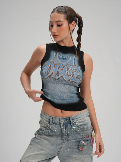 Camiseta sin mangas gótica Trompe L'oeil-570