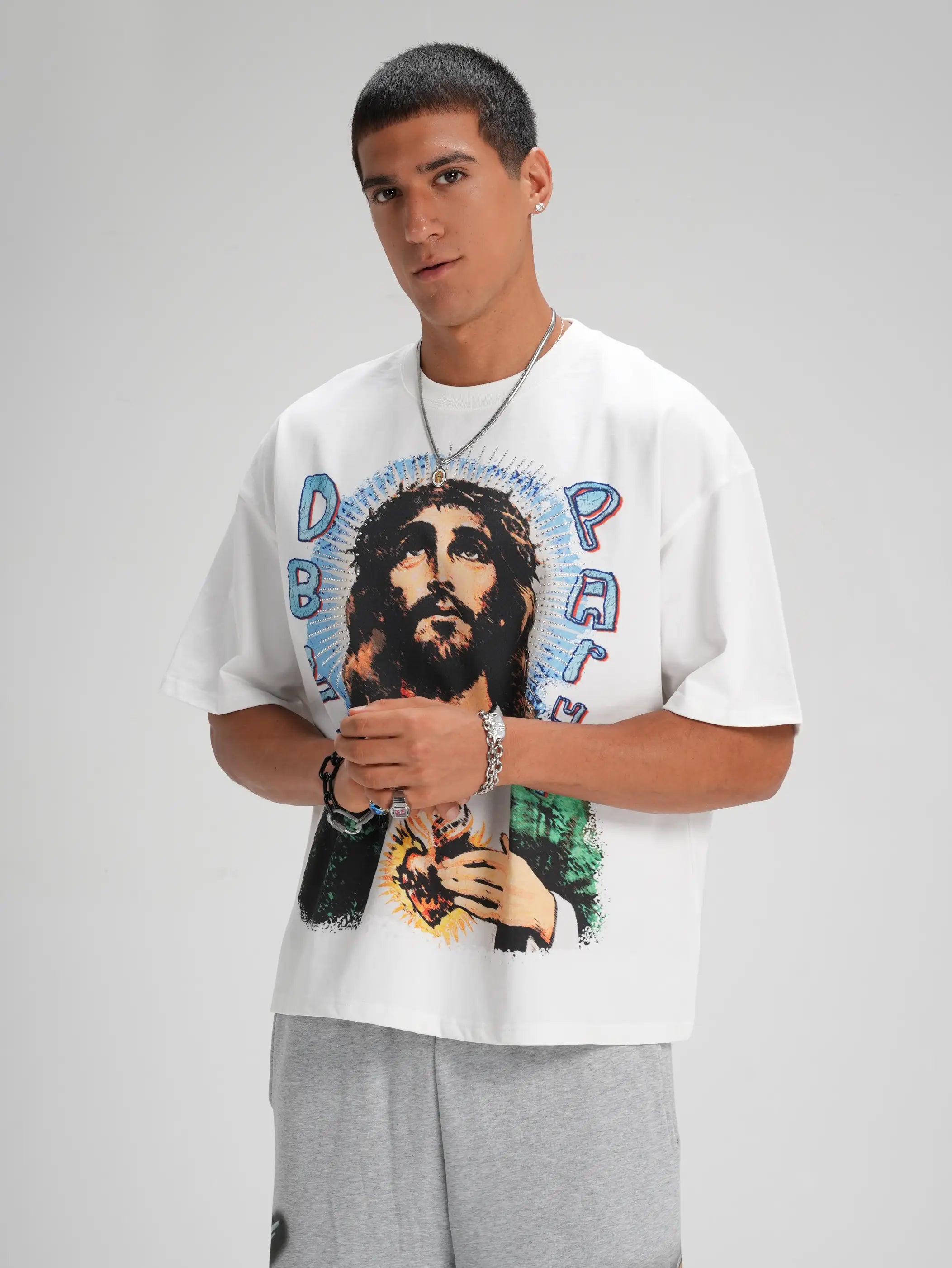 T-shirt ample Bling Pop Art Jésus-572