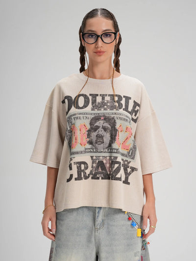 Camiseta gofrada con gráfico de tachuelas y dinero-574