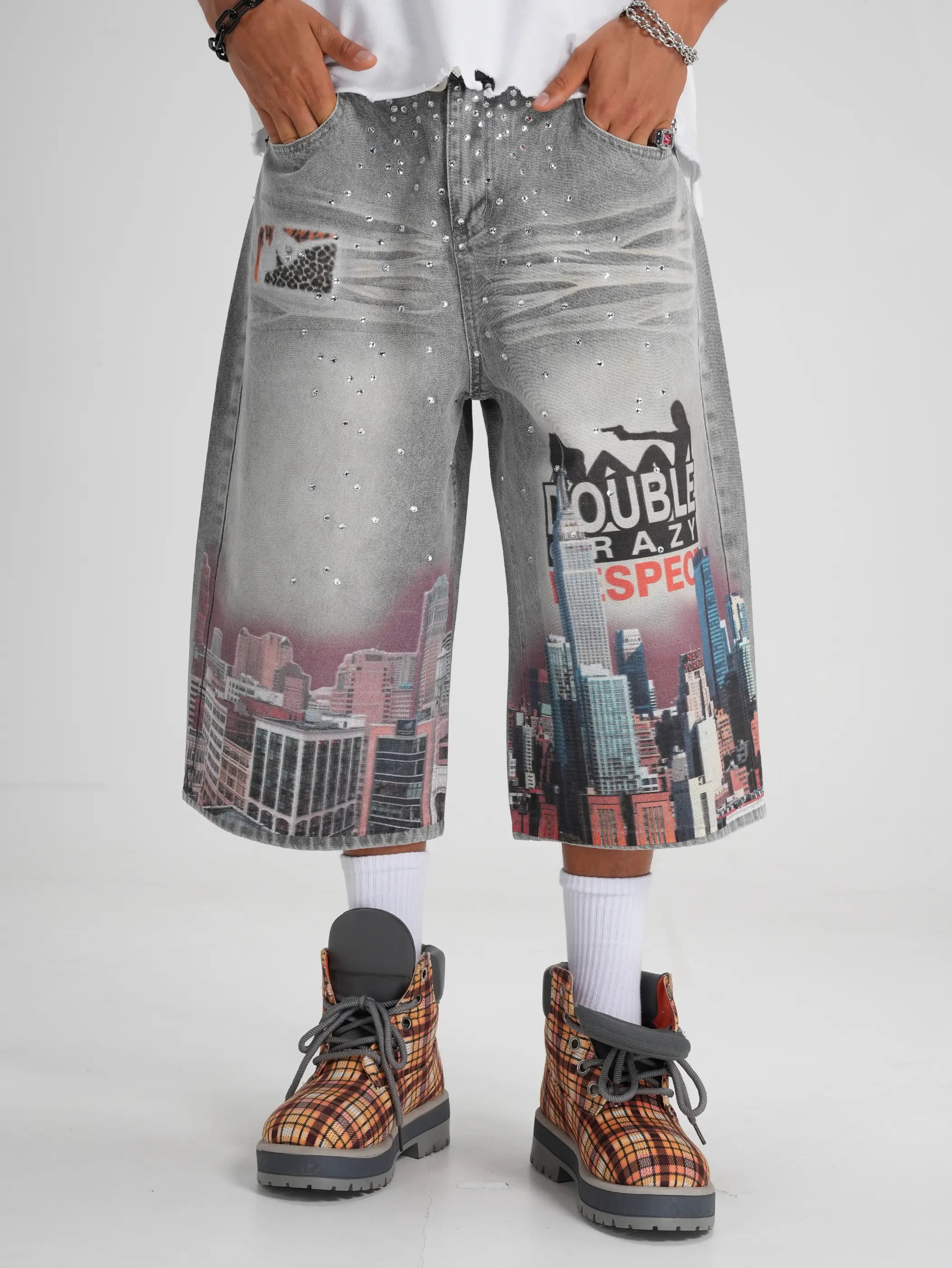 Bling NYC Pantalones Cortos Vaqueros Gráficos-577