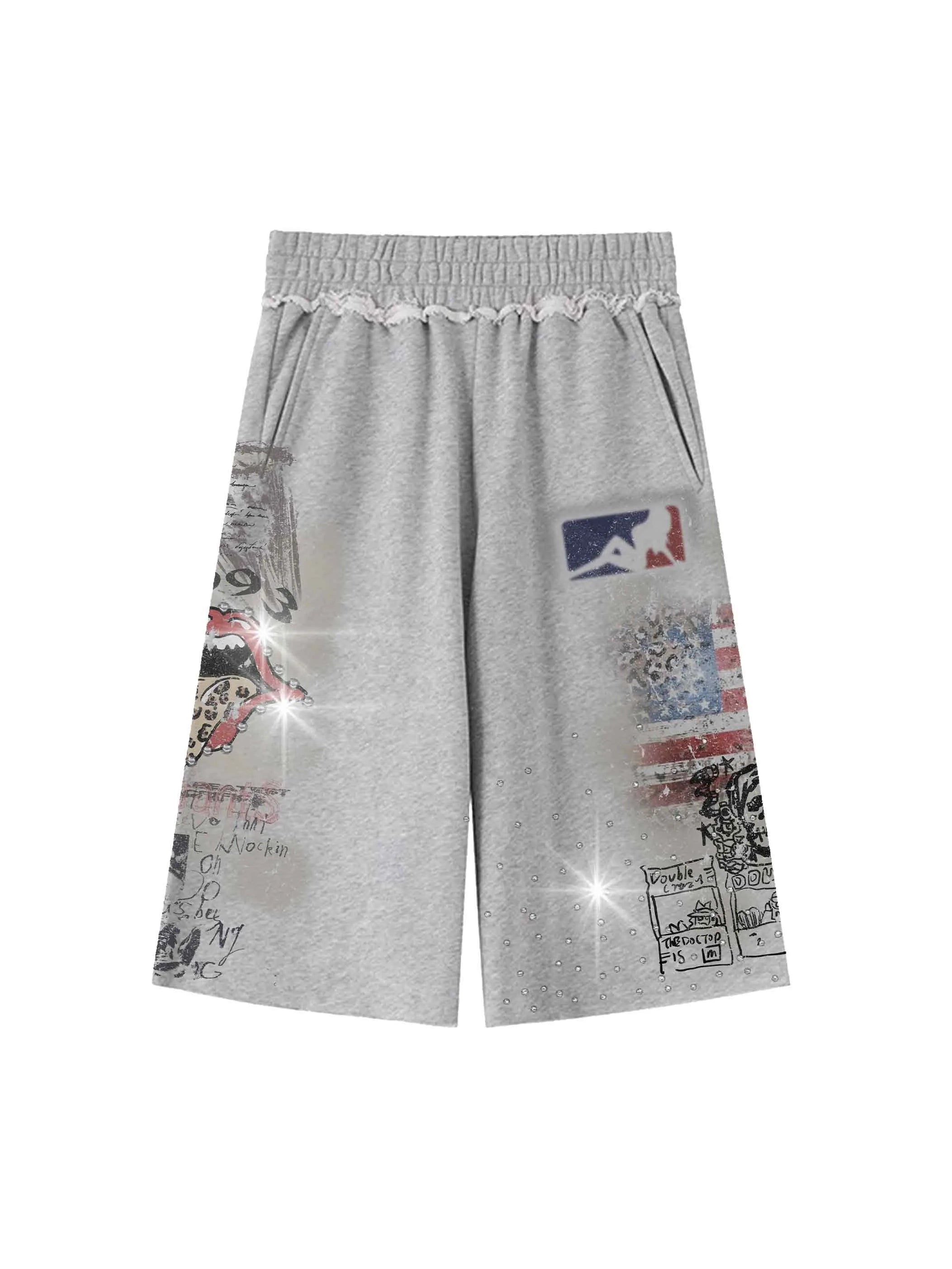 Bling Distressed Sweat Shorts-578