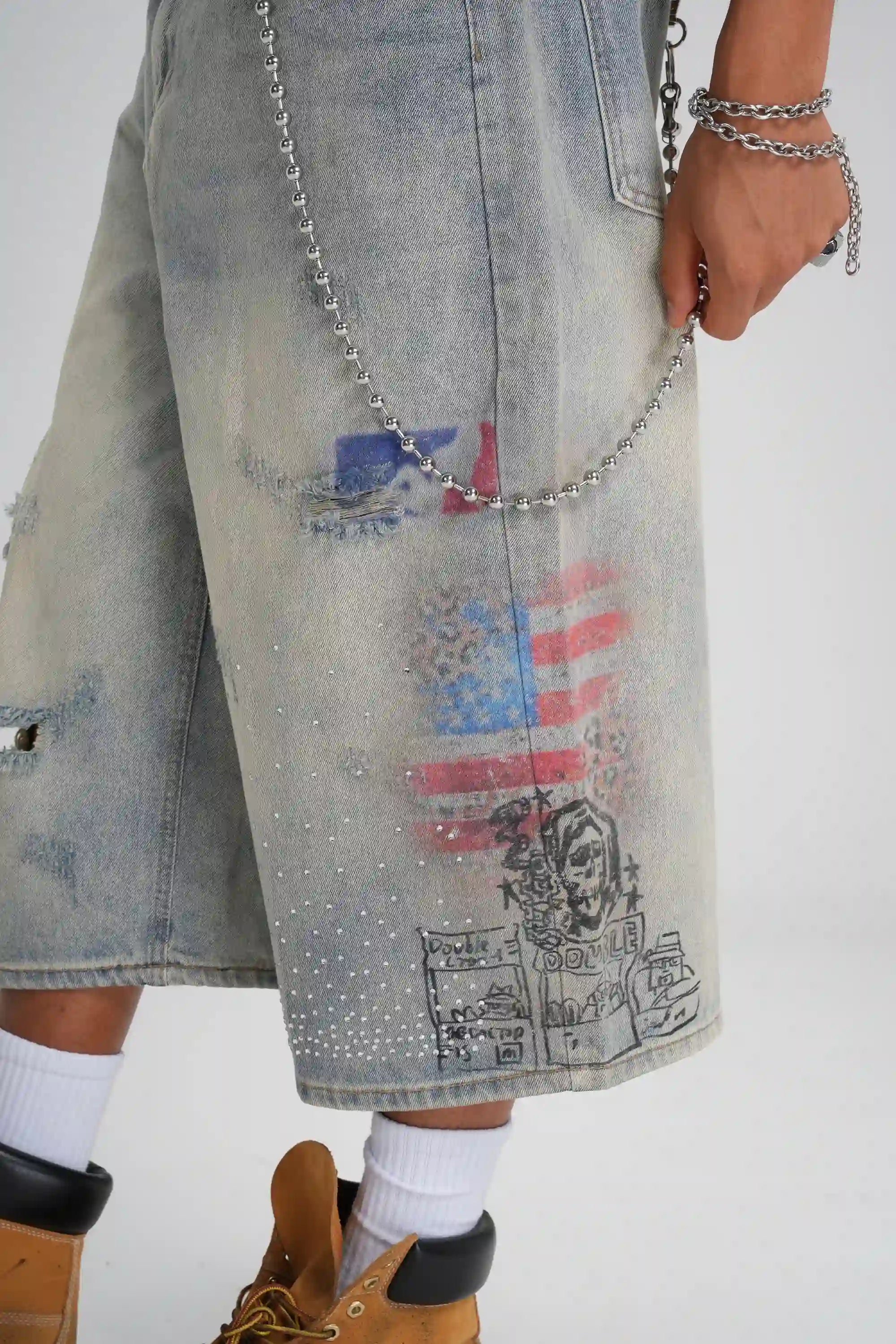 Bermudas de mezclilla holgadas con gráficos punk-579