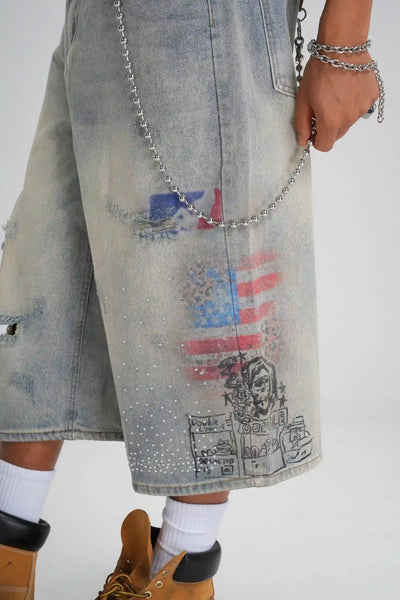 Bermudas de mezclilla holgadas con gráficos punk-579