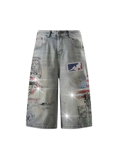 Punk Graphic Baggy Denim Jorts-579