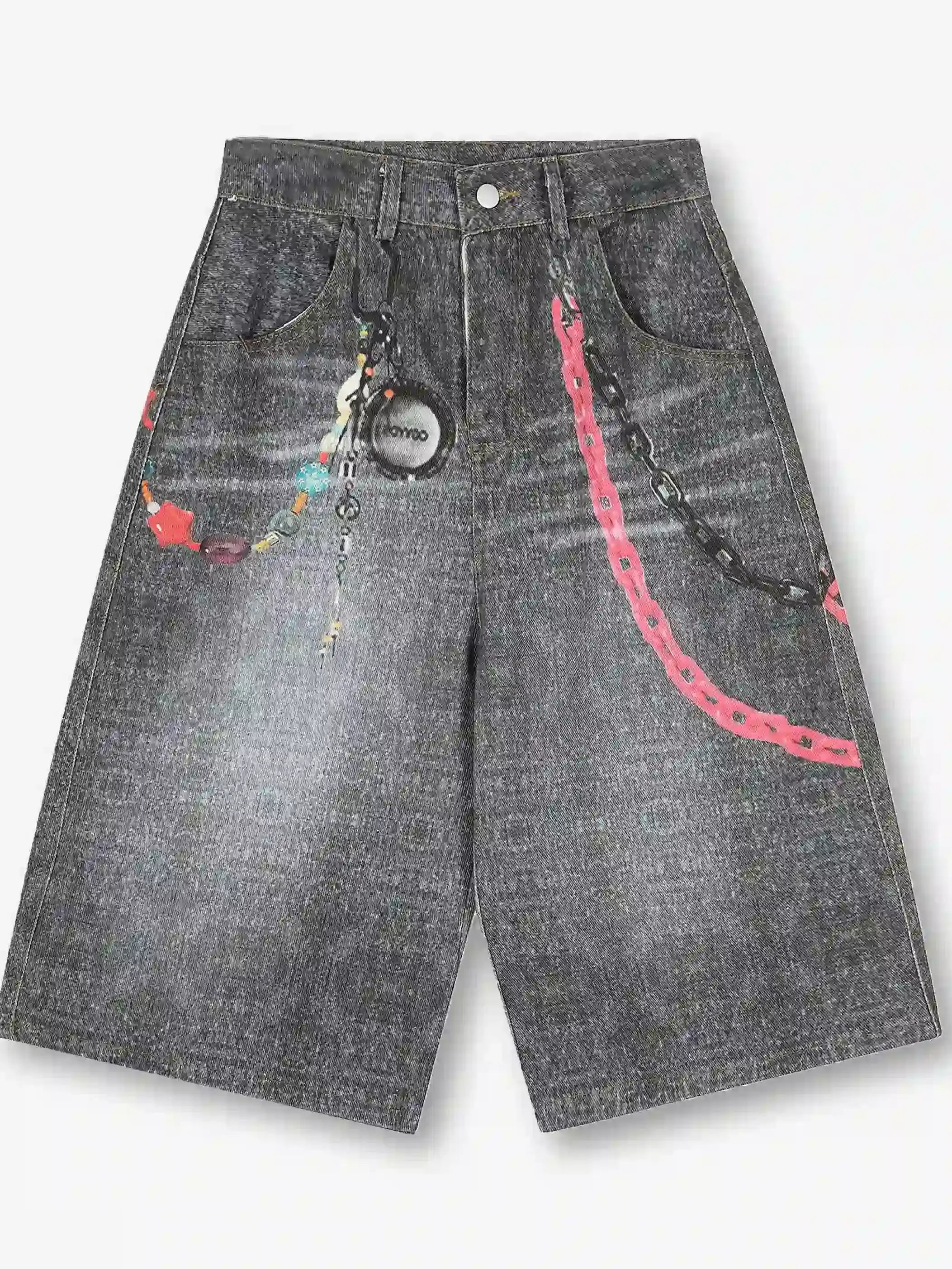 Graffiti Decorated Denim Shorts-S1058