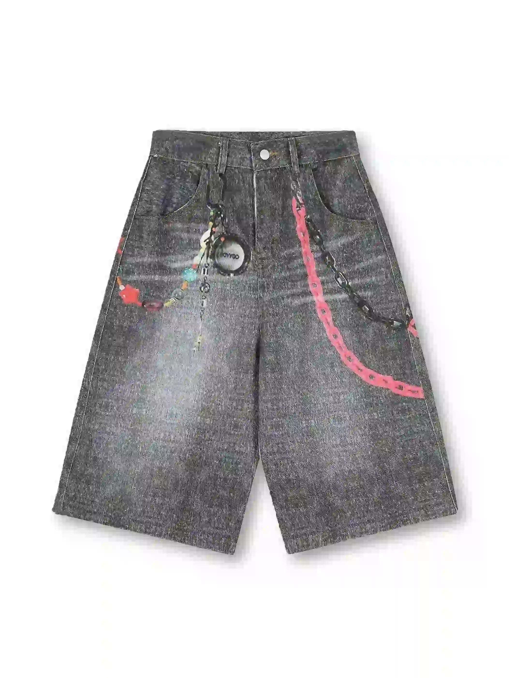 Short en jean décoré de graffitis-S1058