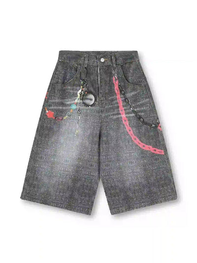 Pantalones Cortos Vaqueros Decorados con Grafiti-S1058