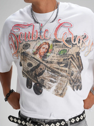 Rhinestone Jesus Cash Boxy Tee-587