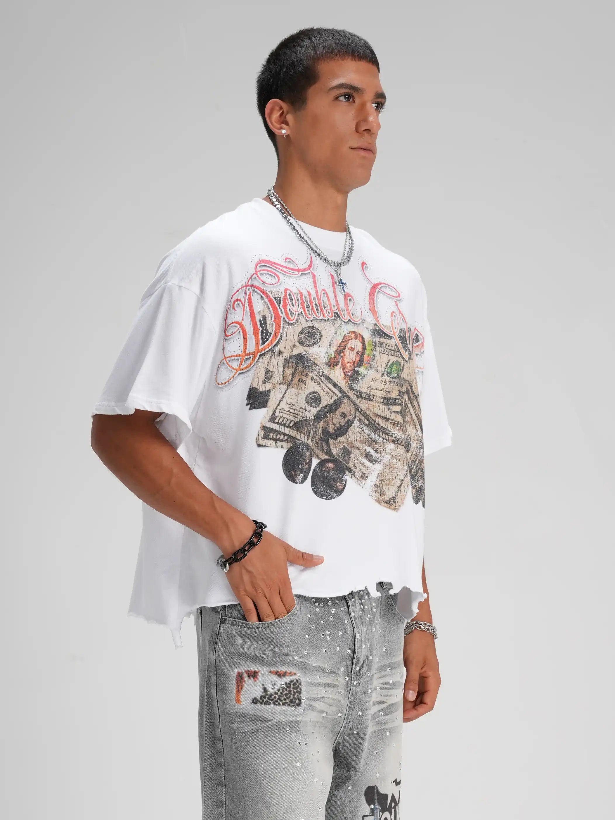 Rhinestone Jesus Cash Boxy Tee-587