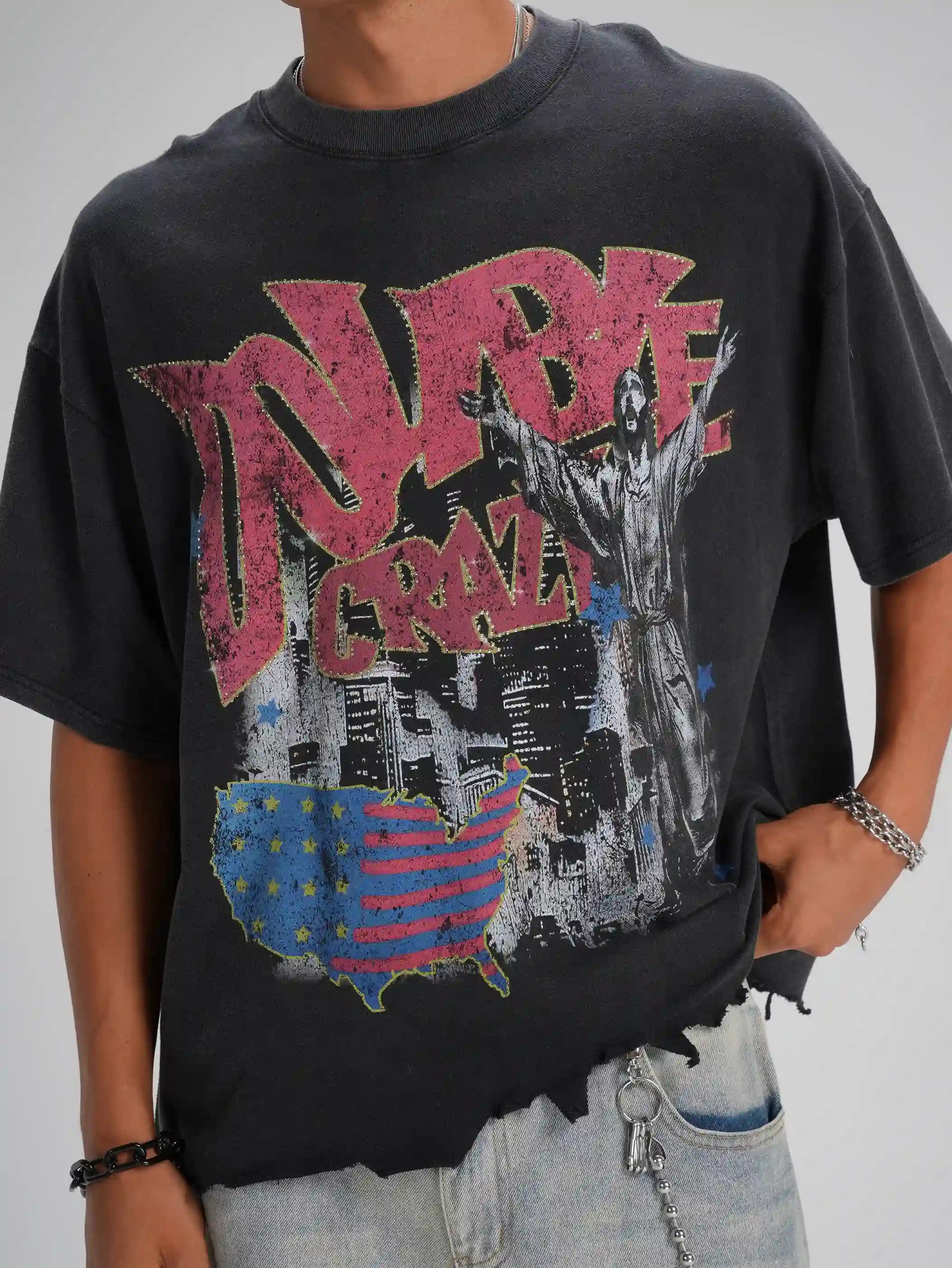 T-shirt Rockstar Motif Carte USA Vieillie-589