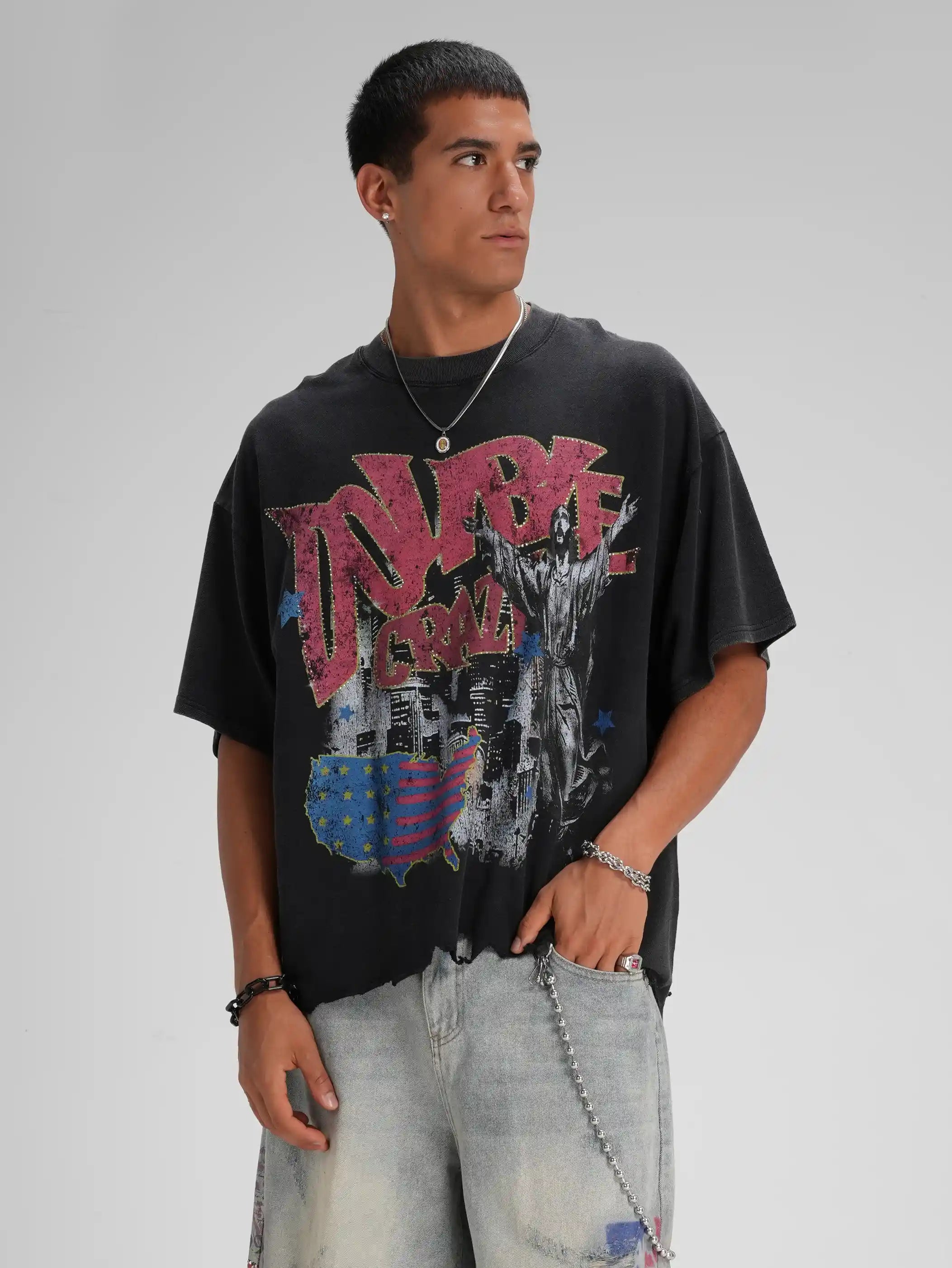 T-shirt Rockstar Motif Carte USA Vieillie-589