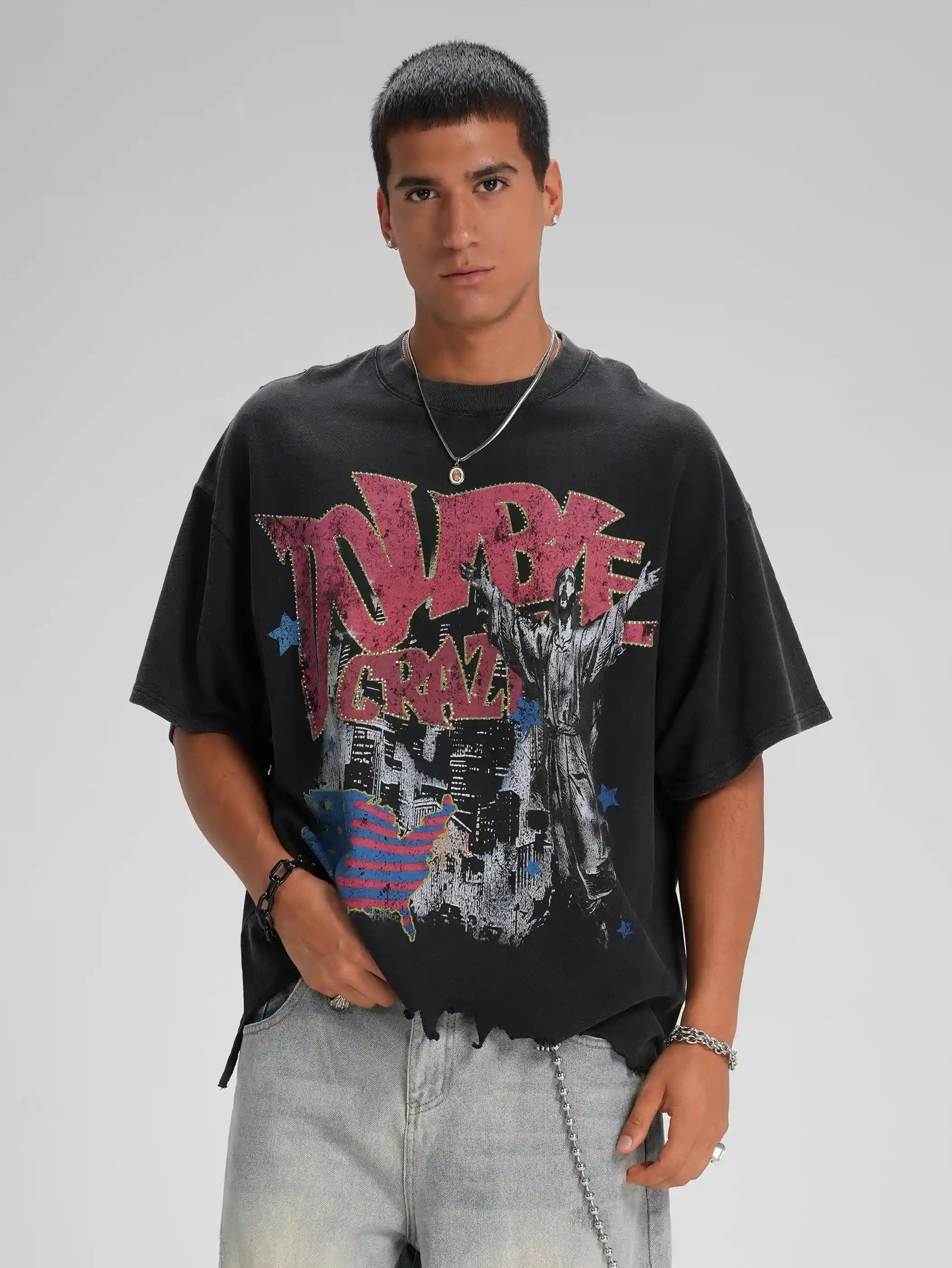 T-shirt Rockstar Motif Carte USA Vieillie-589