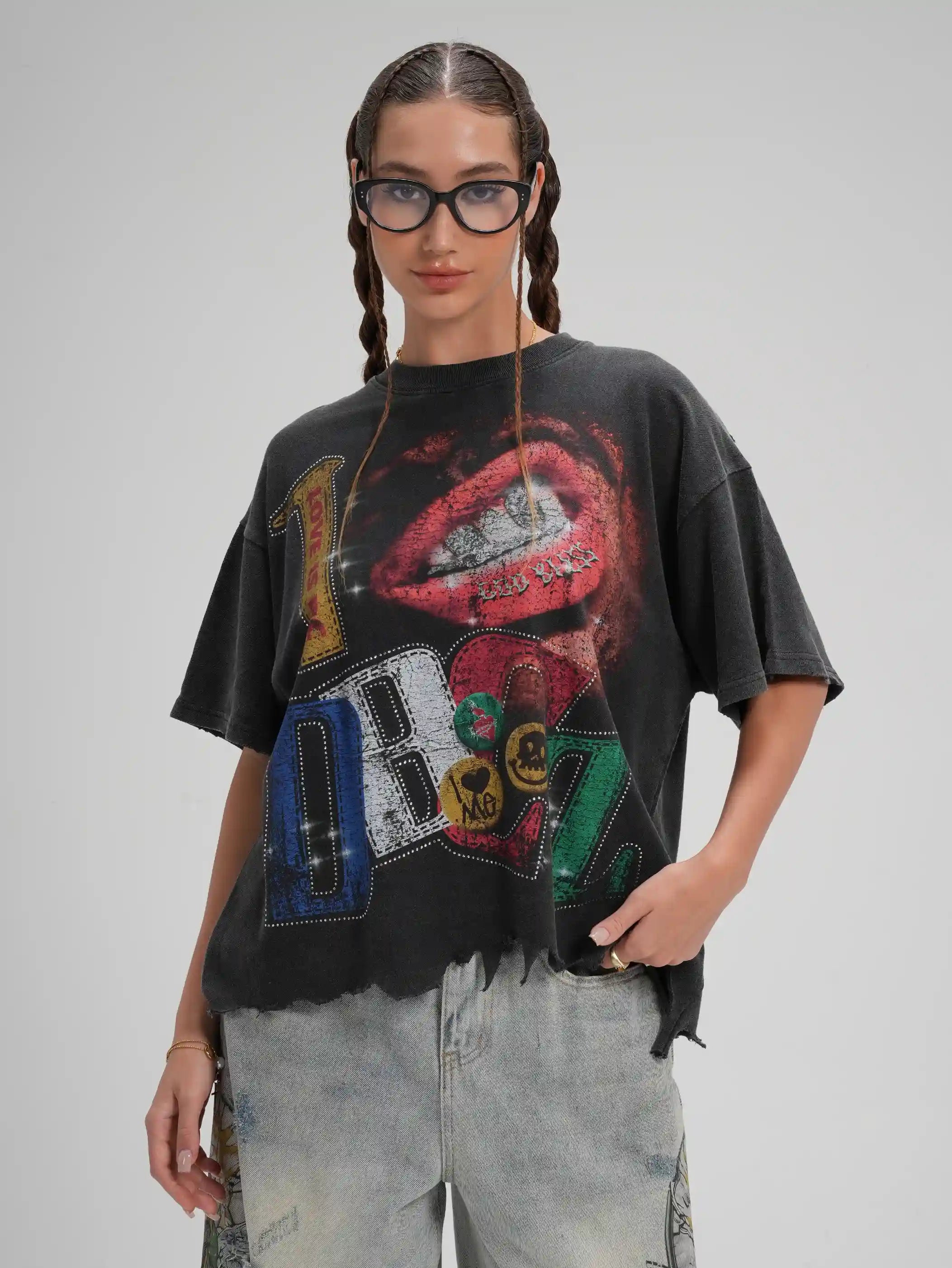T-shirt Bling Faded Grillz Lips-592
