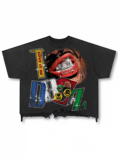 Bling Faded Grillz Lips Tee-592