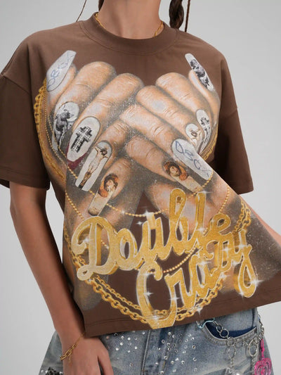 Bling Gold Chain Nail Boxy Tee-593