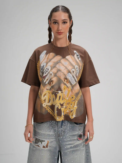 Bling Gold Chain Nail Boxy Tee-593