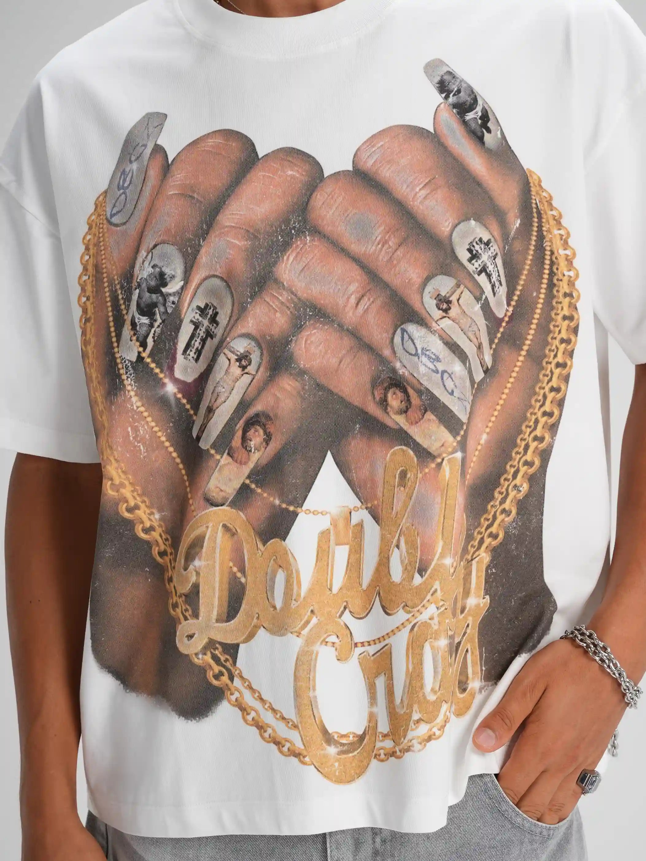 T-shirt court à maillons dorés Bling-593