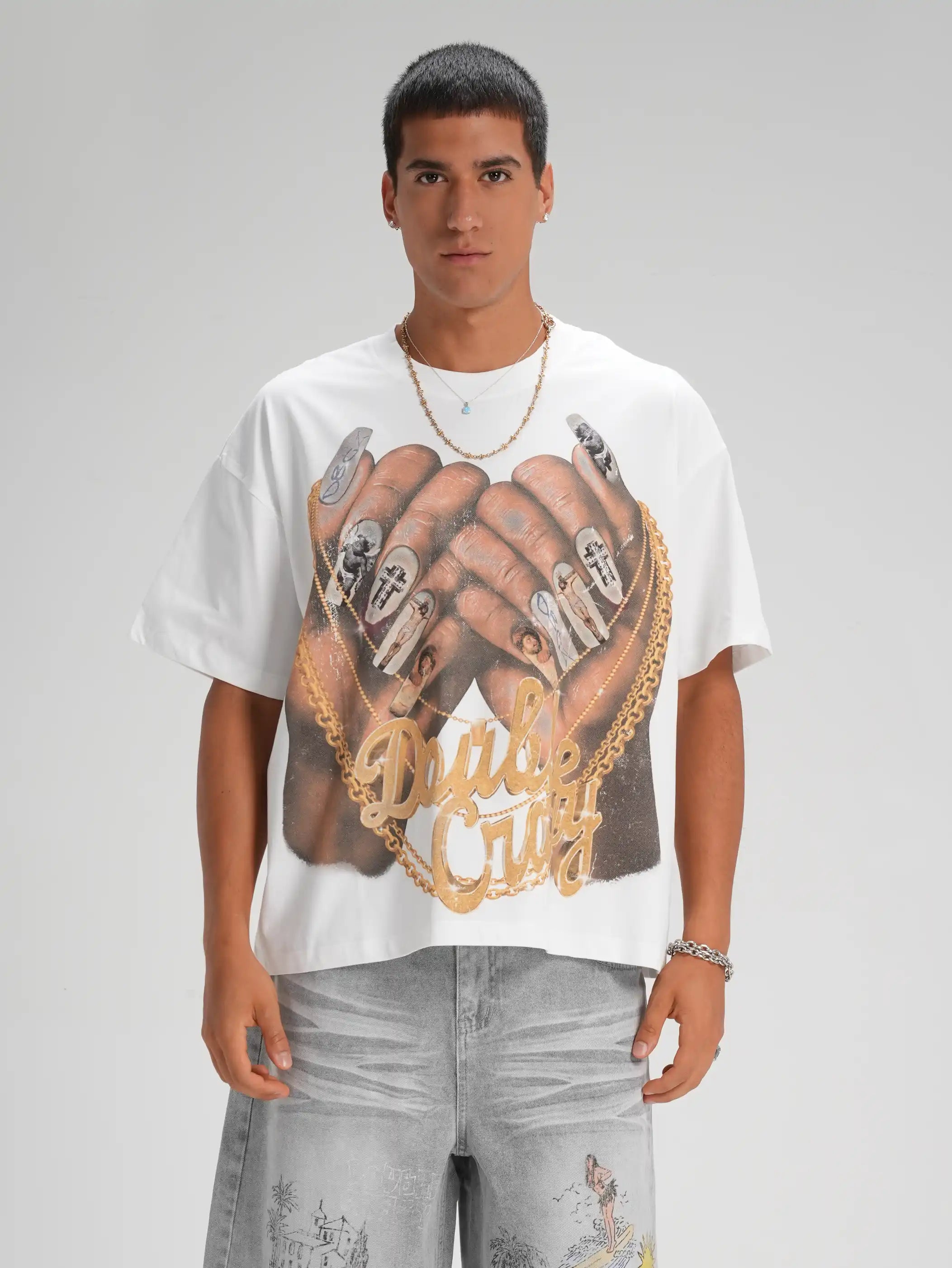 T-shirt court à maillons dorés Bling-593