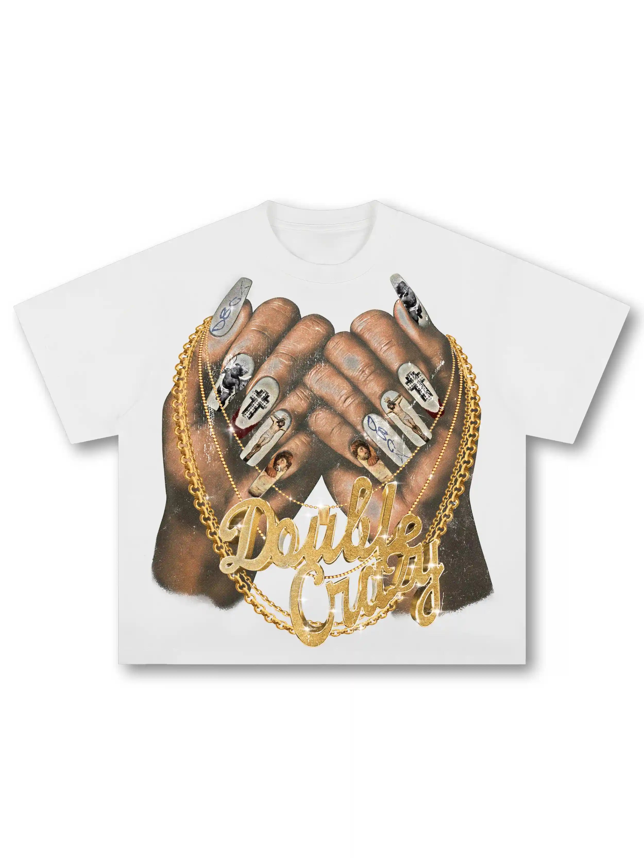 Bling Gold Chain Nail Boxy Tee-593