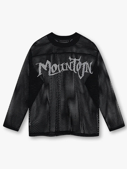 Bold Graphic Mesh Long-Sleeve Top -s906
