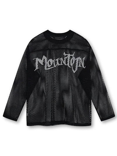 Bold Graphic Mesh Long-Sleeve Top-S906