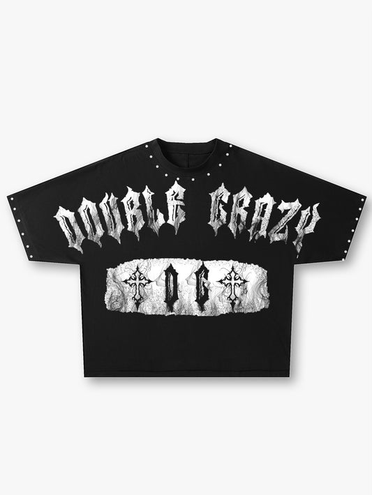New Style Gothic Graphic T Shirt Oversized Black Streetwear Cross Print Punk Rock Style Tee-189