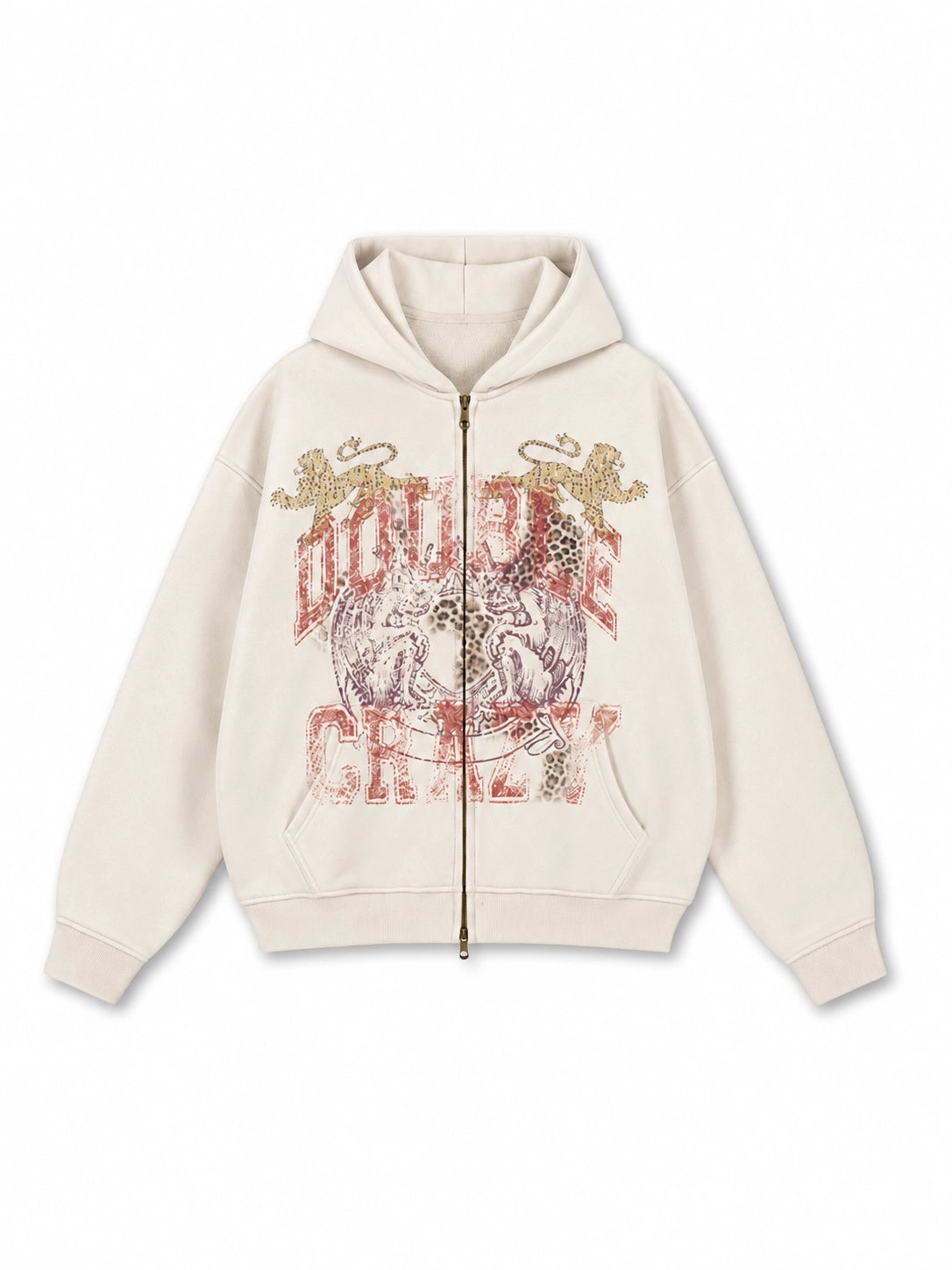 Faded Leopard Text Zip Hoodie-752