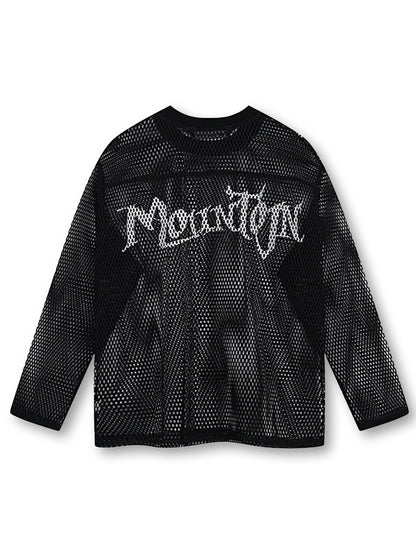 Bold Graphic Mesh Long-Sleeve Top -s906