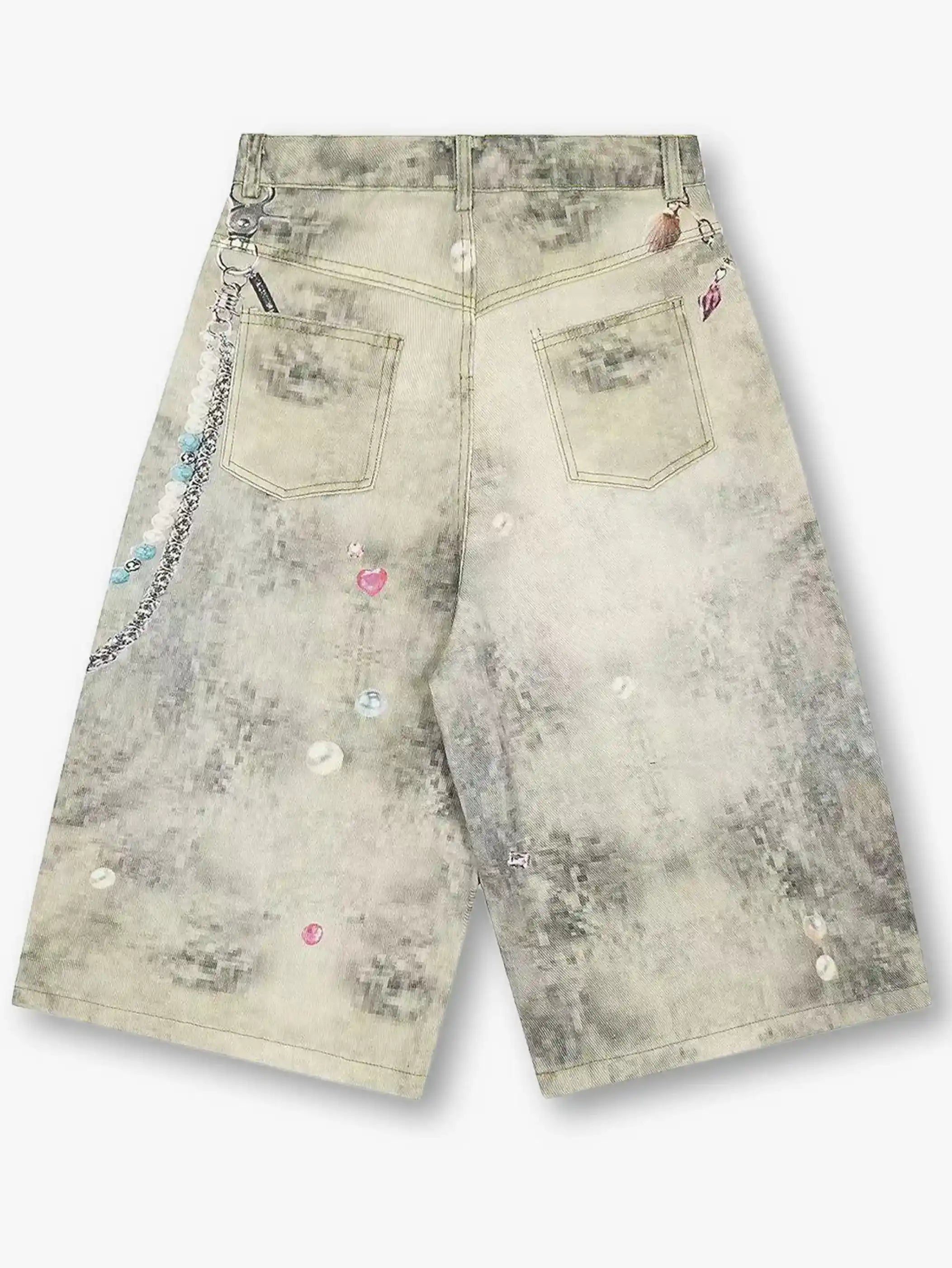 Y2K Streetwear Style High Waist Denim Shorts Washed Loose Fit Kawaii Charm Decor-S1035