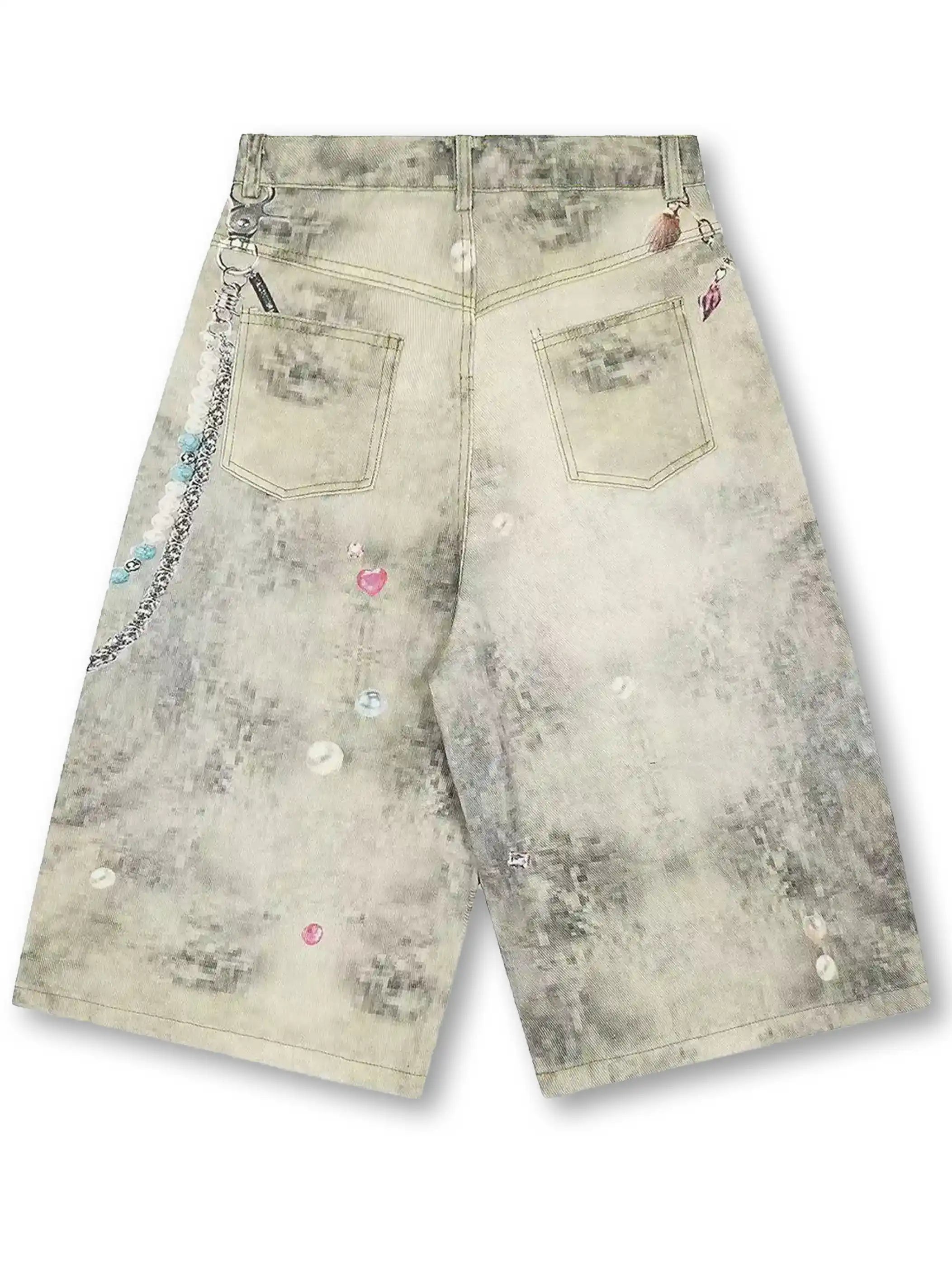 Y2K Streetwear Style High Waist Denim Shorts Washed Loose Fit Kawaii Charm Decor-S1035