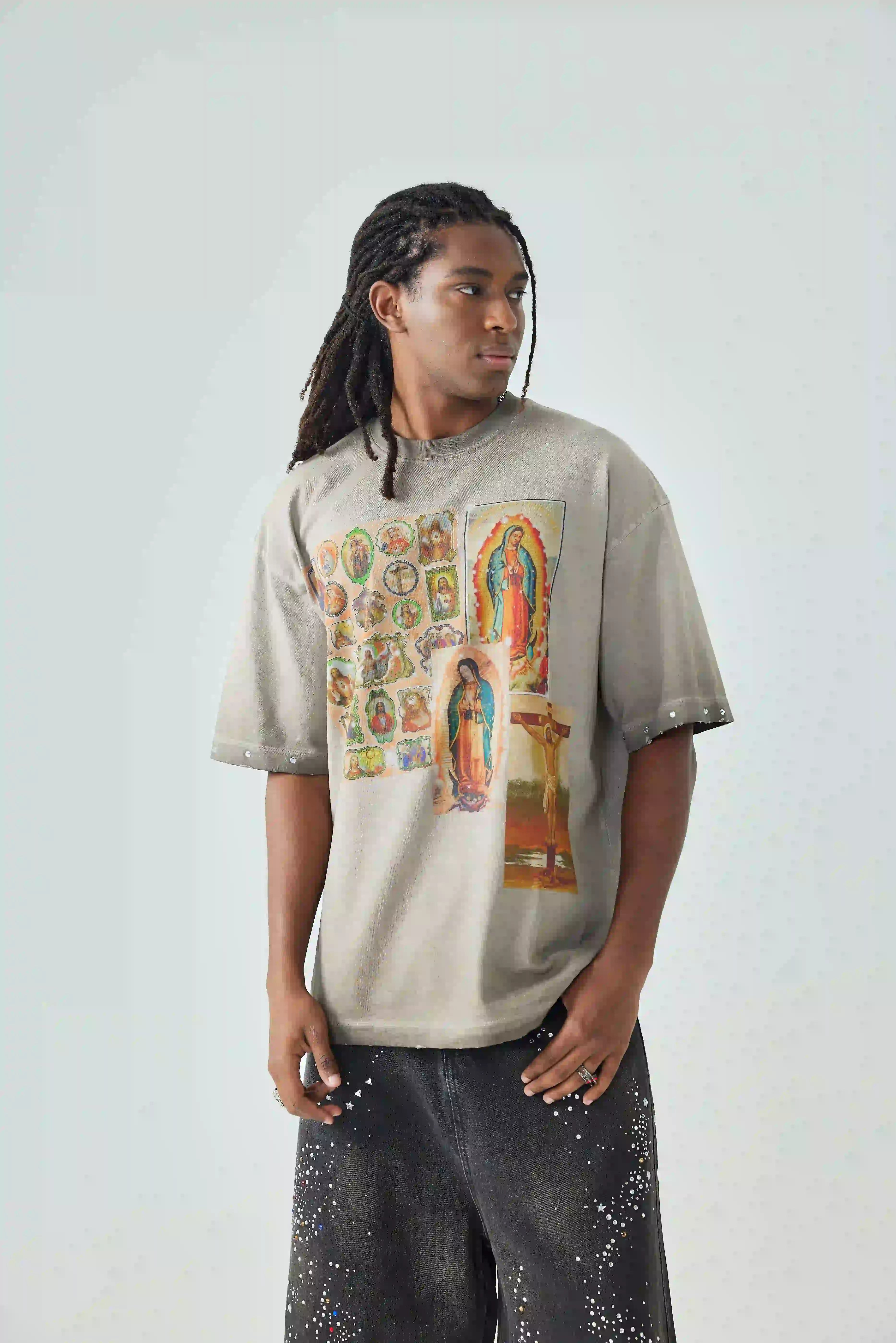 Camiseta de collage de estampas religiosas-173